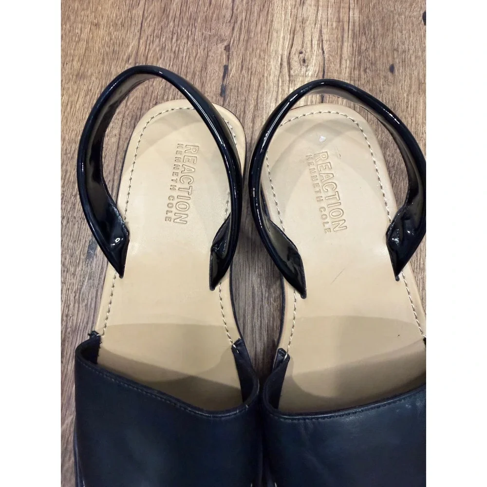 Reaction Kenneth Cole Fine Glass Black Faux Leather Slingback Platform Sandals 7